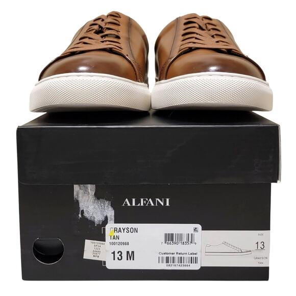 Alfani Men Grayson Low Top Lace Up Sneakers Size US 13M Tan Brown Faux Leather - Picture 4 of 4